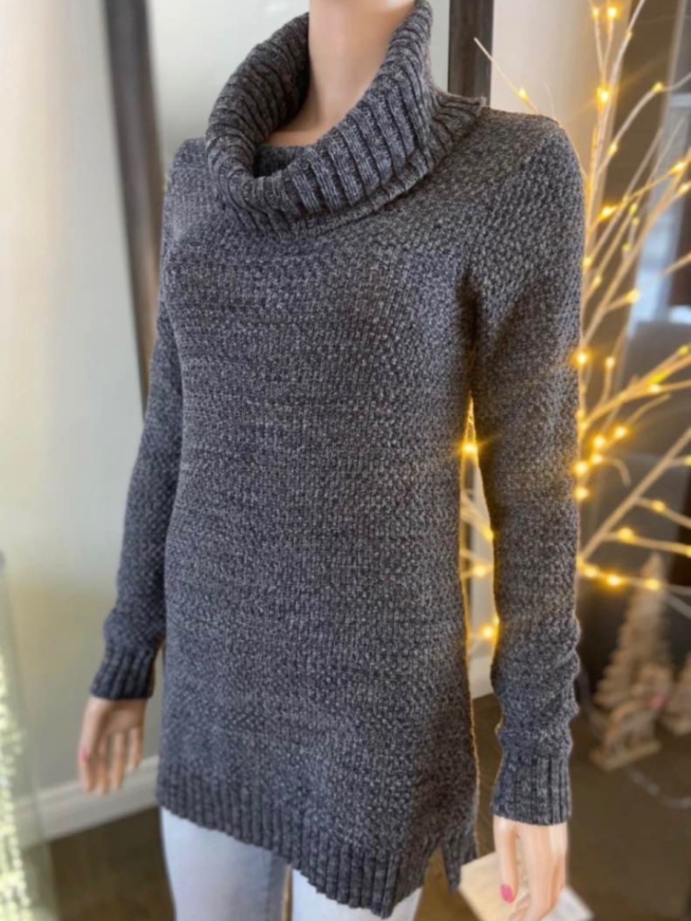 EUC: Hilary Radley Grey Cowl Neck Tunic Sweater - Size Small